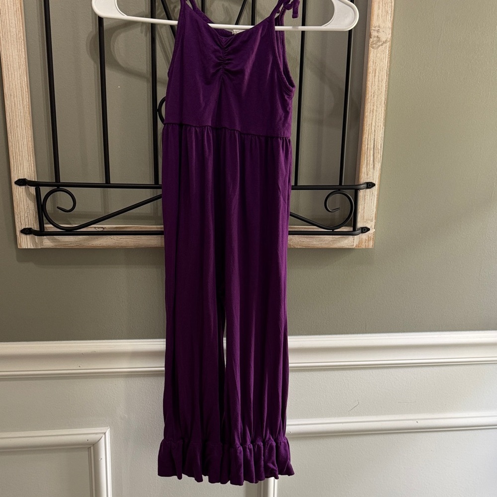 kate quinn Girls Purple Ruffle-Hem Sleeveless Jumpsuit 4T